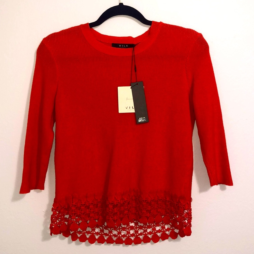 VILA VIBEST KNIT TOP SMALL MANDARIN RED